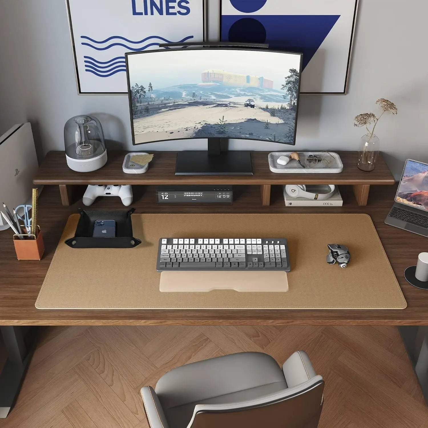 NODE Dual Sided Desk Mat Setup Large Cork